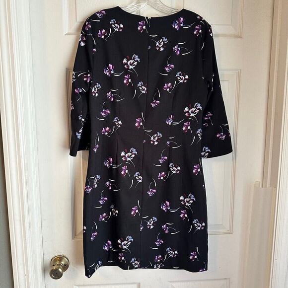 Banana Republic Black Purple Floral Bell Sleeves Dress Women's Size 4 - Picture 4 of 5